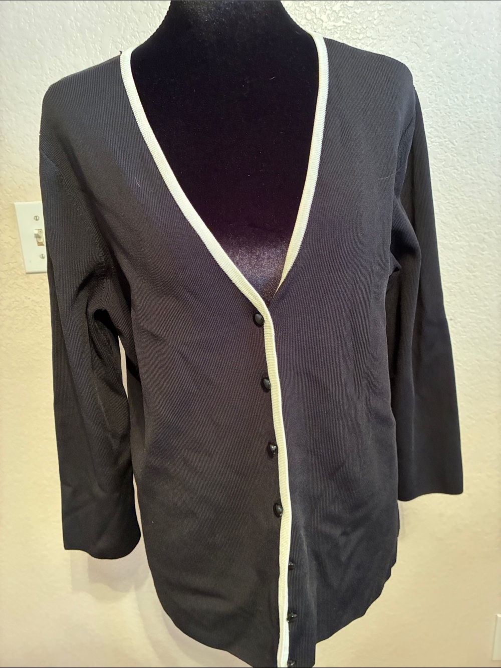 Covington Black Cardigan with White Contrast Trim